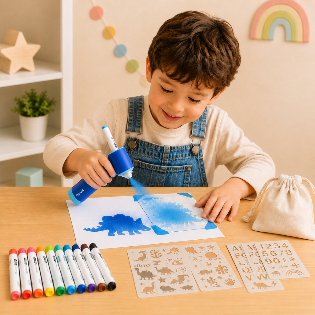 PaintBuddy – Creativo ed educativo – Set da disegno portatile con aerografo