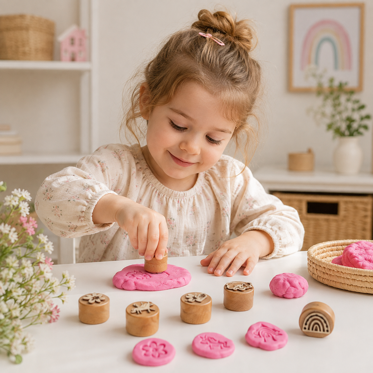 WoodStamp – Montessori & Creatività – 6 timbri in legno per plastilina