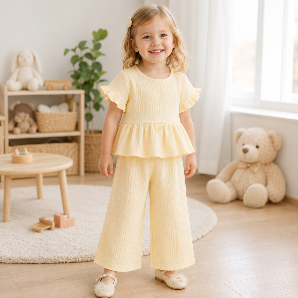 SoftCharm – Elegante e comodo – Set da bambina con top con volant e pantaloni lunghi