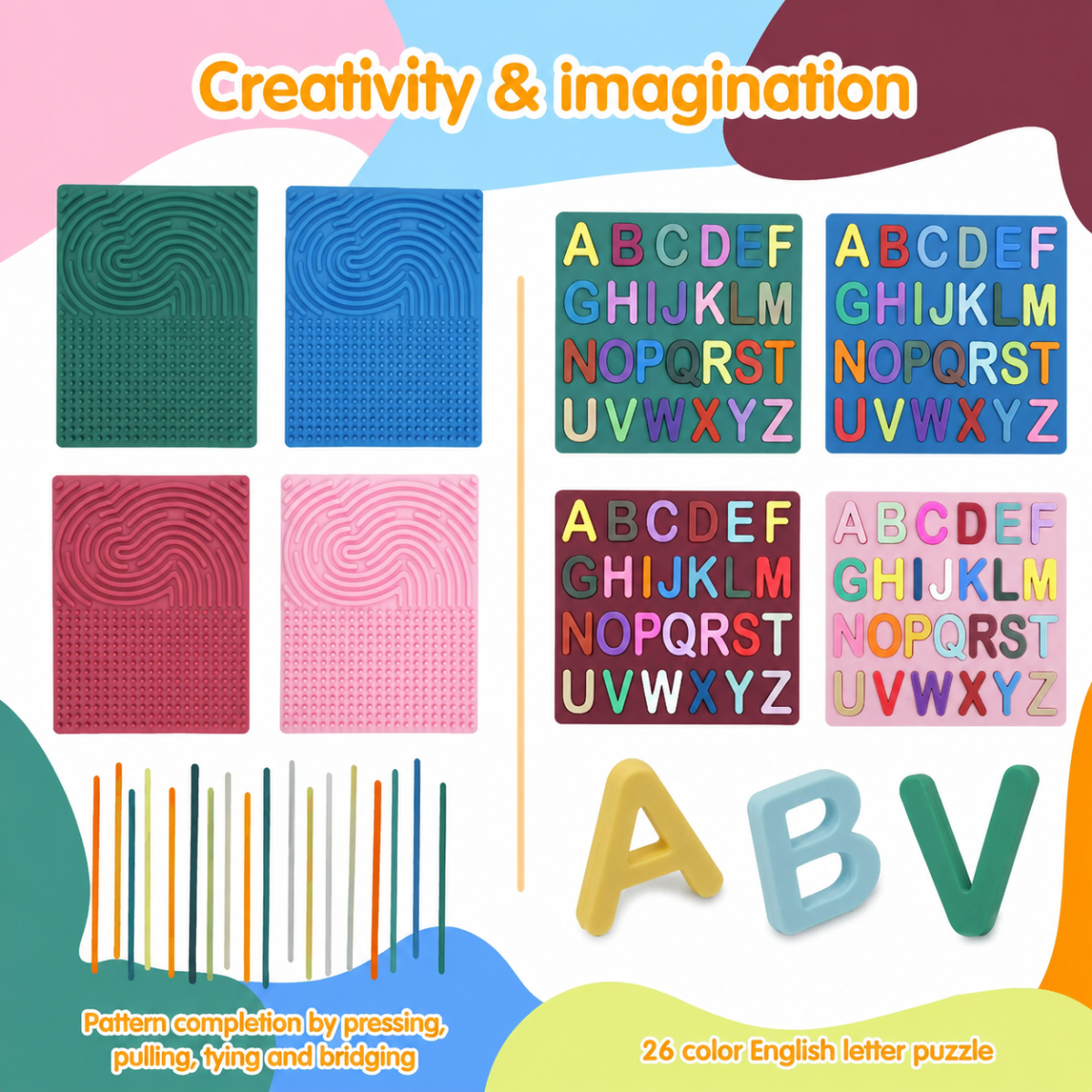BrainyKids – Educativo e sensoriale – Tavola attività in silicone con lettere