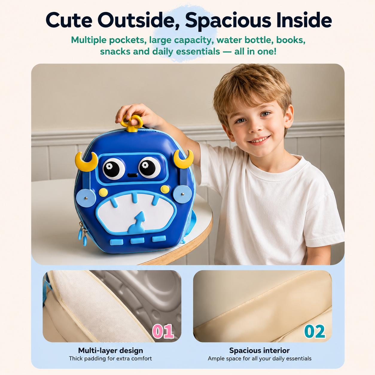 MiniBot – Grintoso e pratico – Zaino per bambini con motivo robot