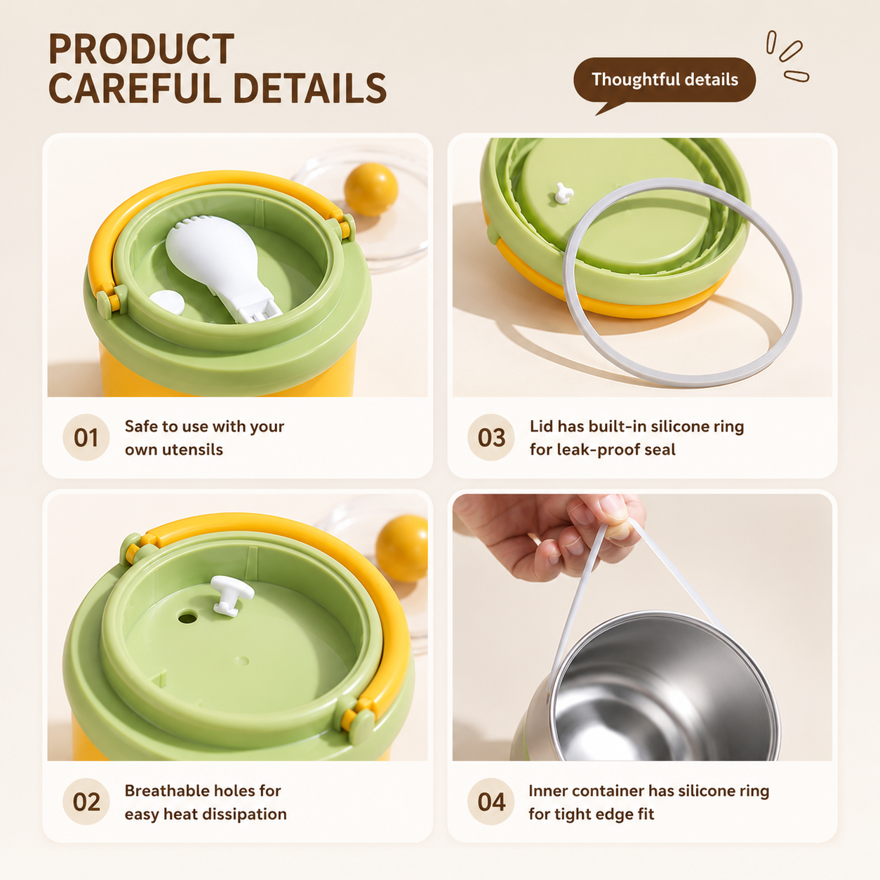 MealMate – Pratico e isolante – Ciotola da pranzo in acciaio inossidabile con cucchiaio
