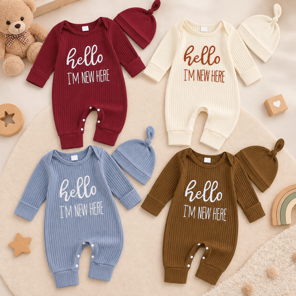 CuddleBaby – Ciao, sono nuova qui – Set composto da tutina per neonati e berretto