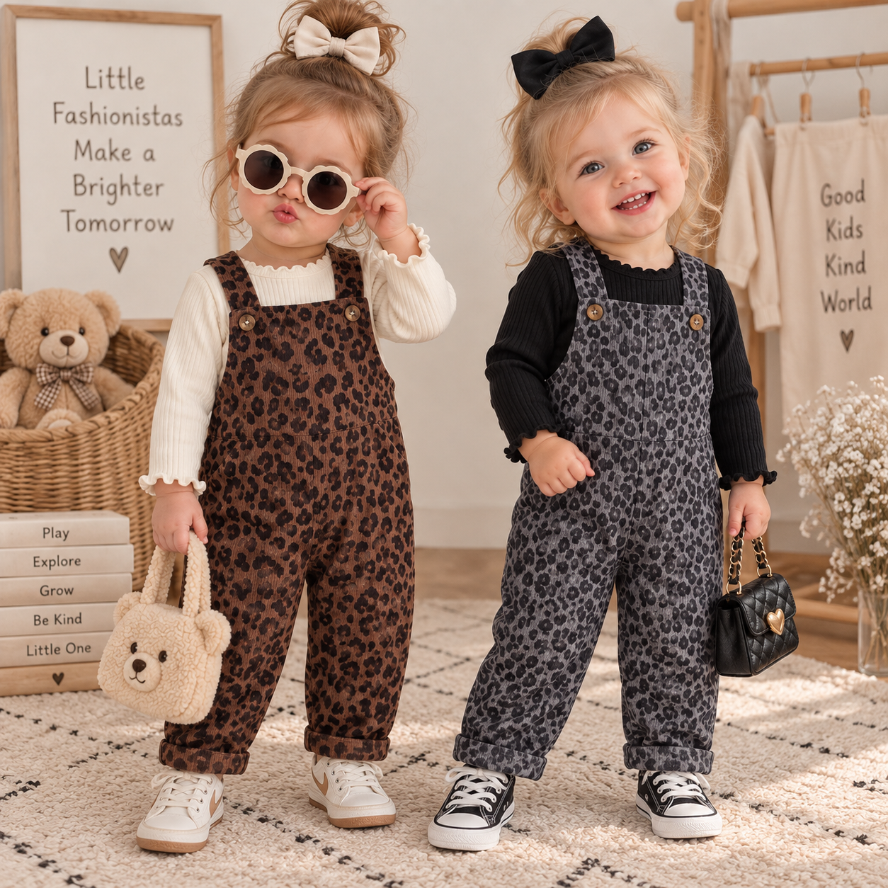 LeopardChic – Alla moda e comode – Salopette da bambina con stampa leopardata