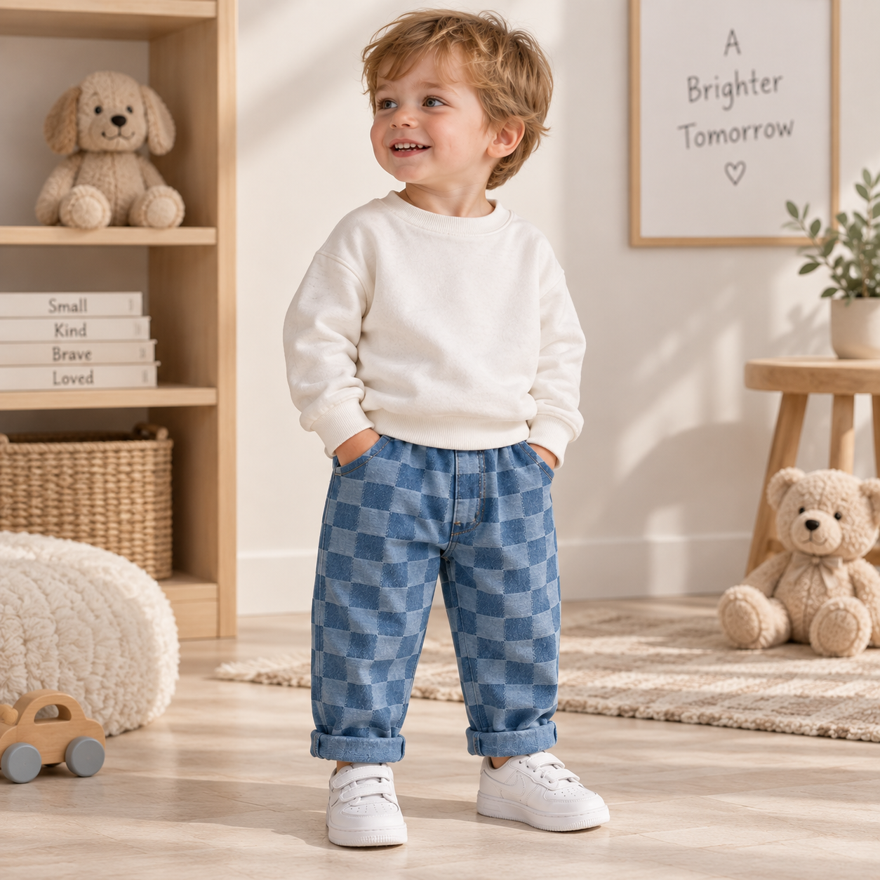 DenimCheck – Comodi e alla moda – Pantaloni per bambini con motivo a quadretti