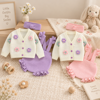 Thumbnail for FloraKnit – Morbido e carino – Completo per neonati con cardigan, salopette e cerchietto