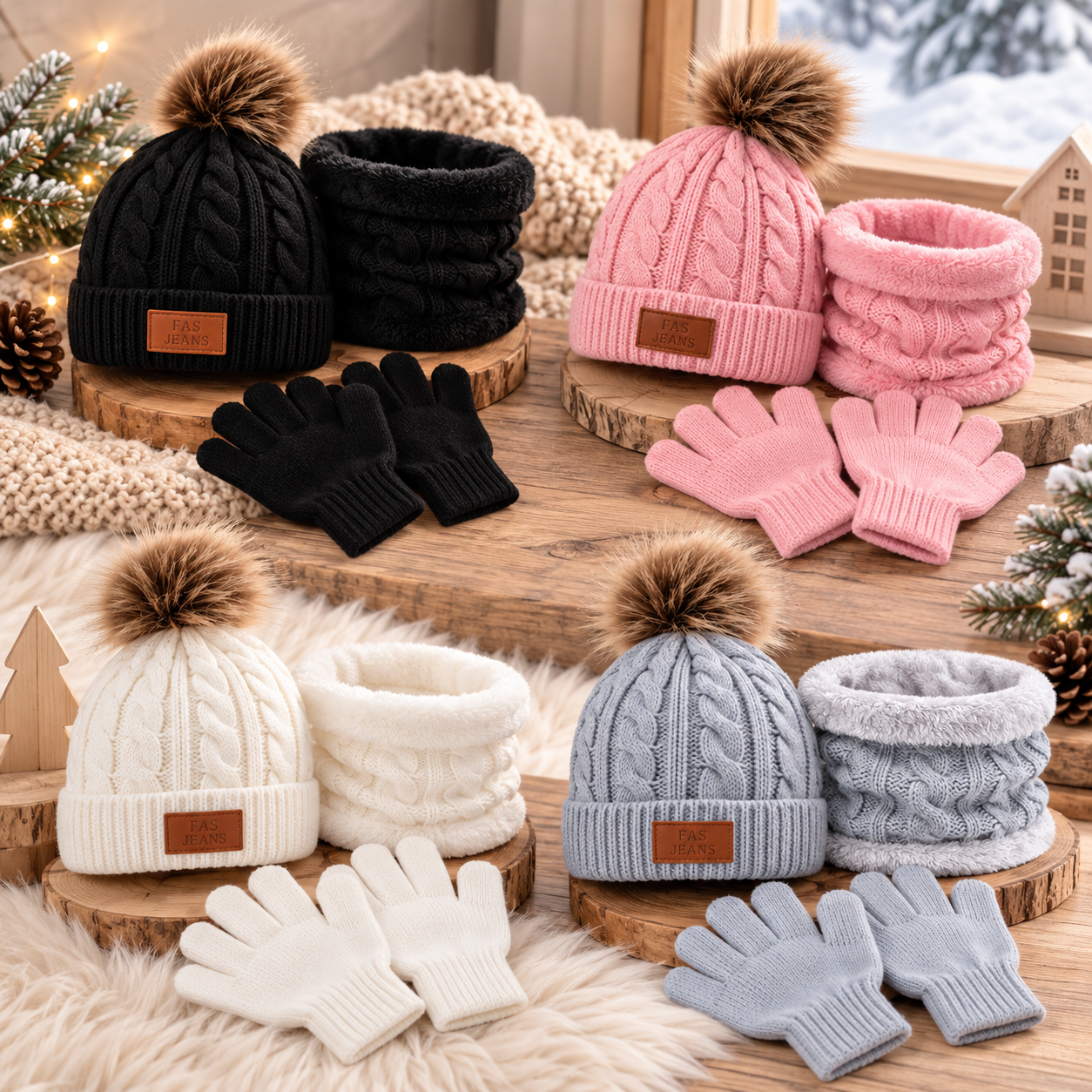 CozyPom – Caldo e morbido - Set invernale con berretto, sciarpa e guanti