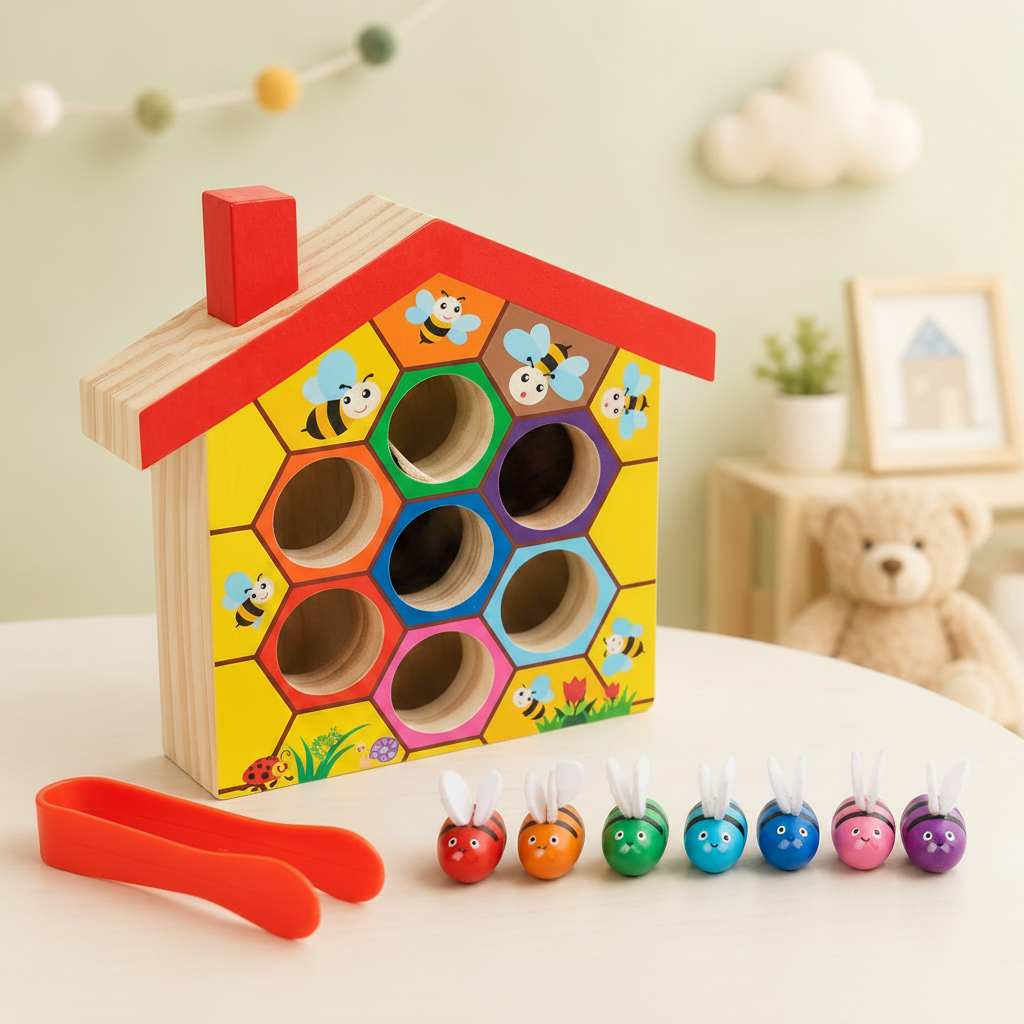 HoneyHive – Montessori & Educativo – Gioco di smistamento delle api in legno