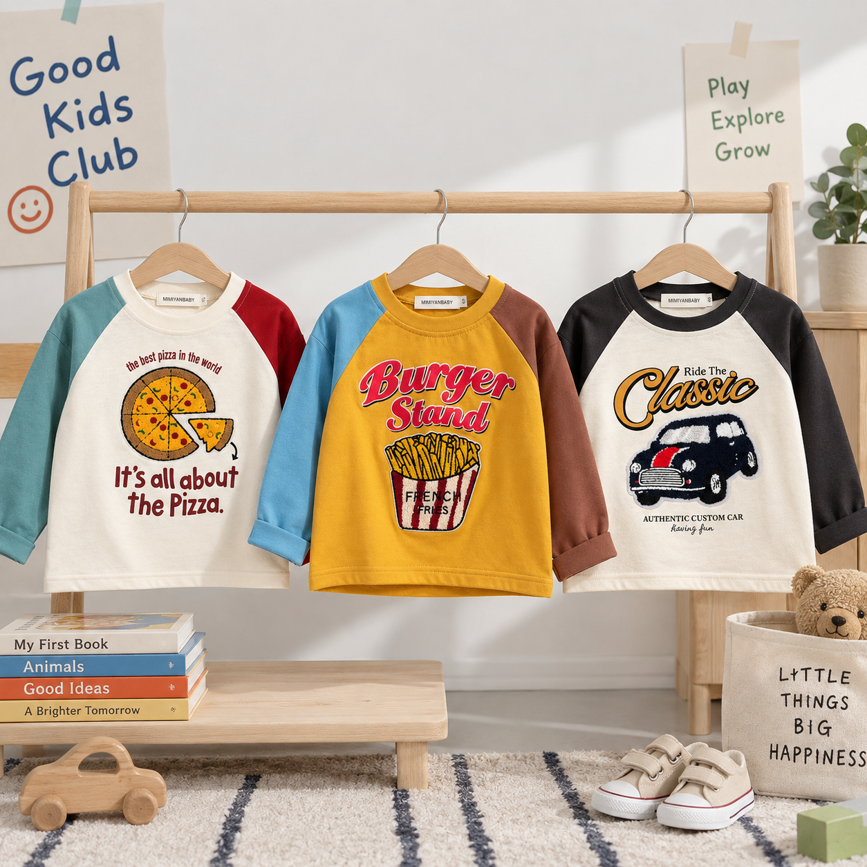 LittleRetro – Grintoso e alla moda – Maglia a maniche lunghe per bambini con stampa grafica