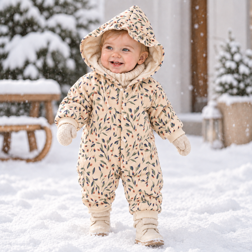 FloraCozy – Morbido e caldo – Tutina invernale da neonato con motivi floreali