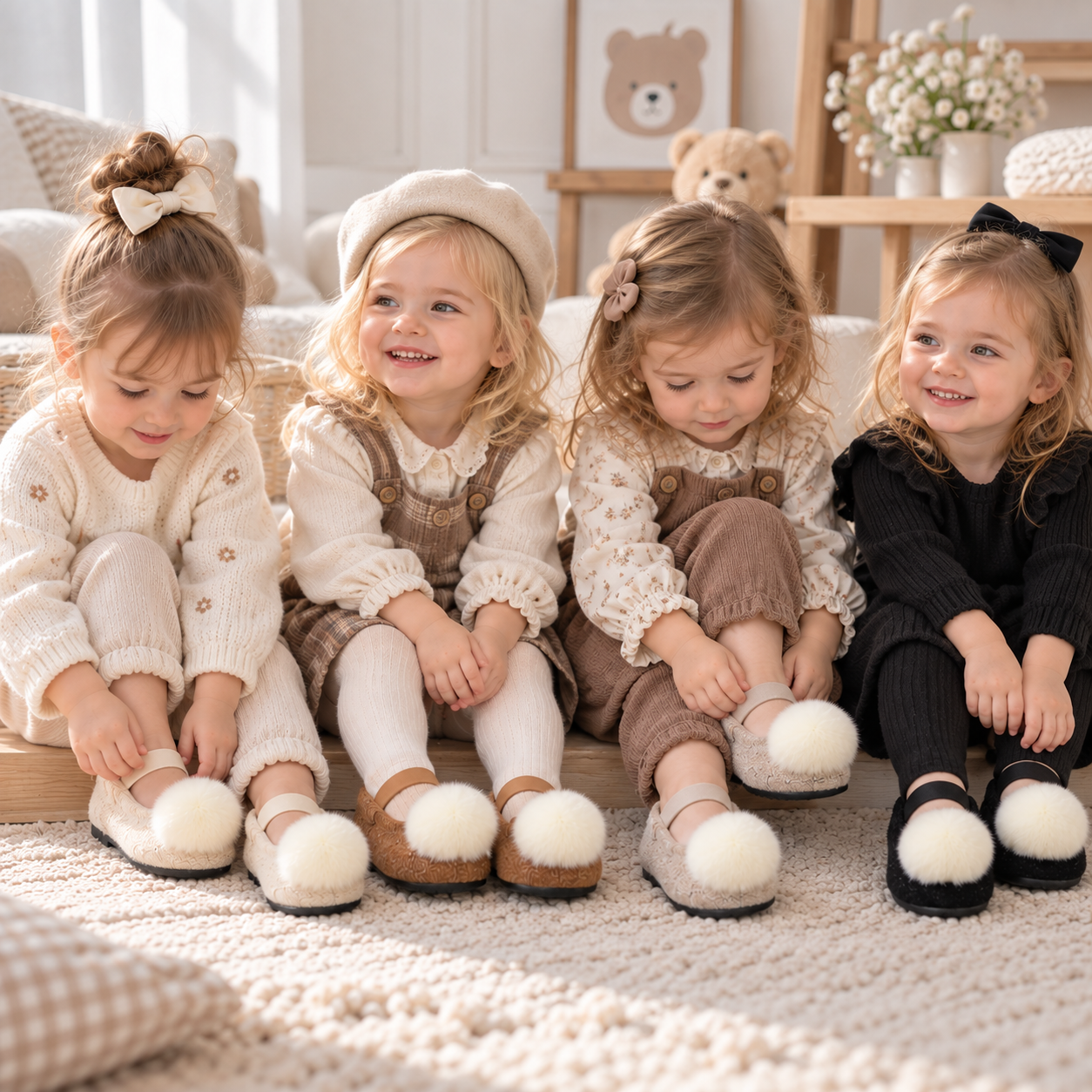 SoftSteps –  Calde e morbide – Scarpette da bambina con pompon in peluche