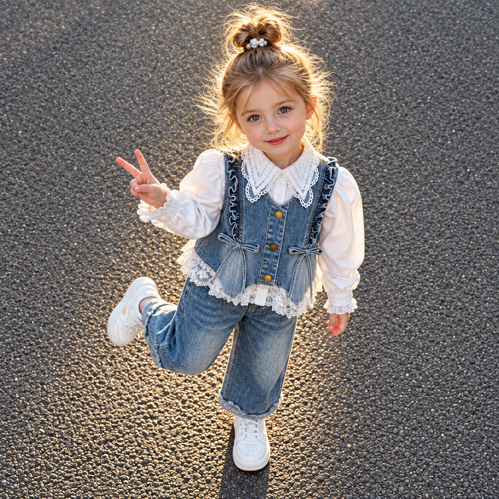 DenimBelle – Alla moda e carino – Set per bambini in 3 pezzi in denim
