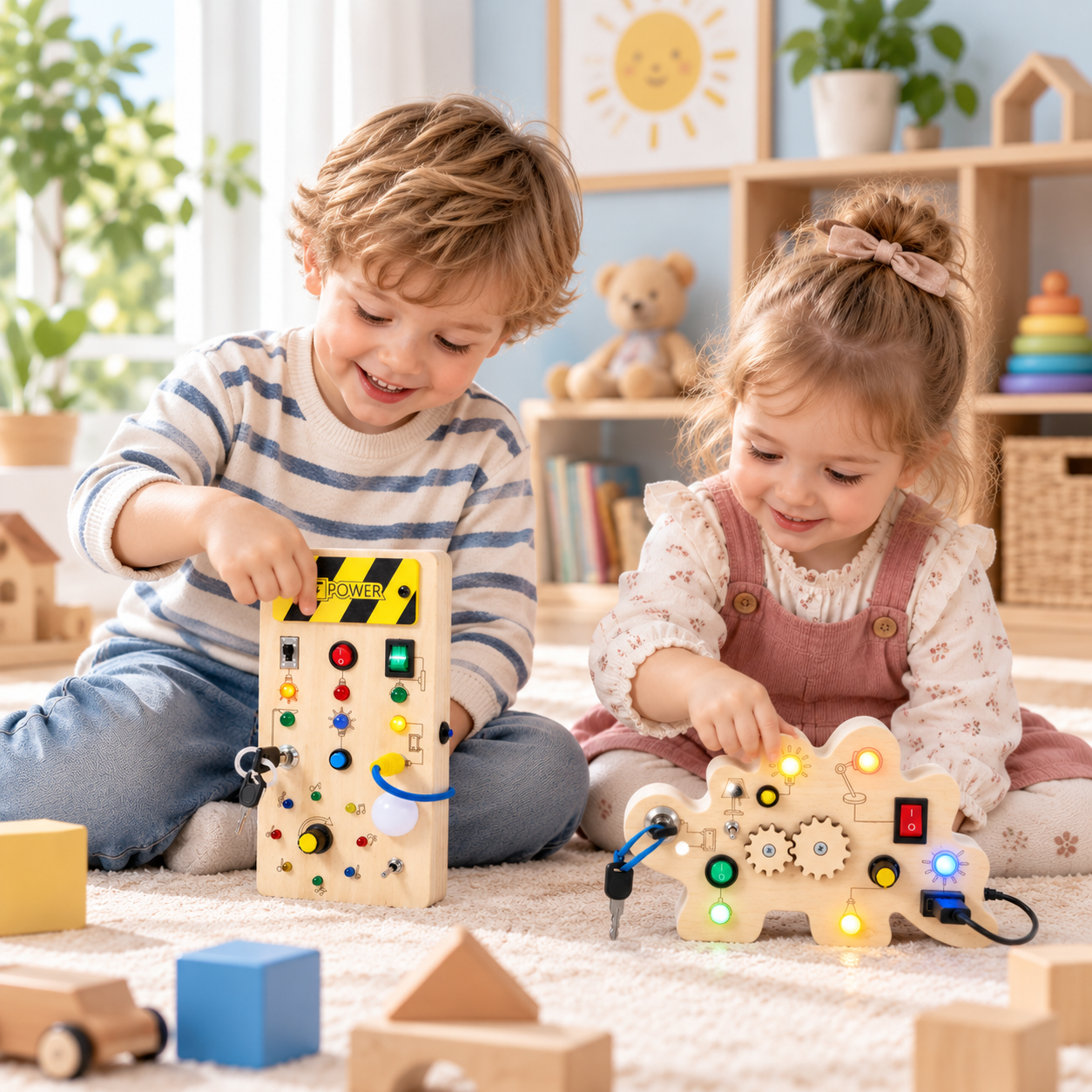 TinyTech – Busy Board in legno con lucine e interruttori – Giocattolo educativo