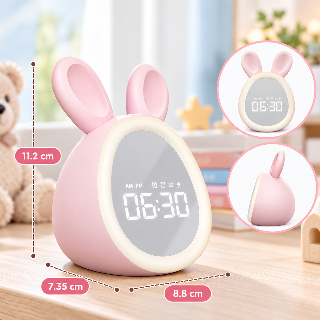 BunnyGlow – Carino e pratico – Sveglia digitale per bambini con lucina notturna