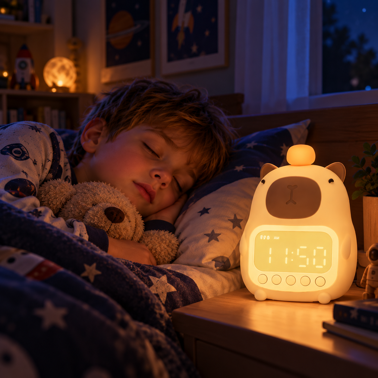 CappyClock – Carino e multifunzionale – Sveglia digitale per bambini con lucina notturna