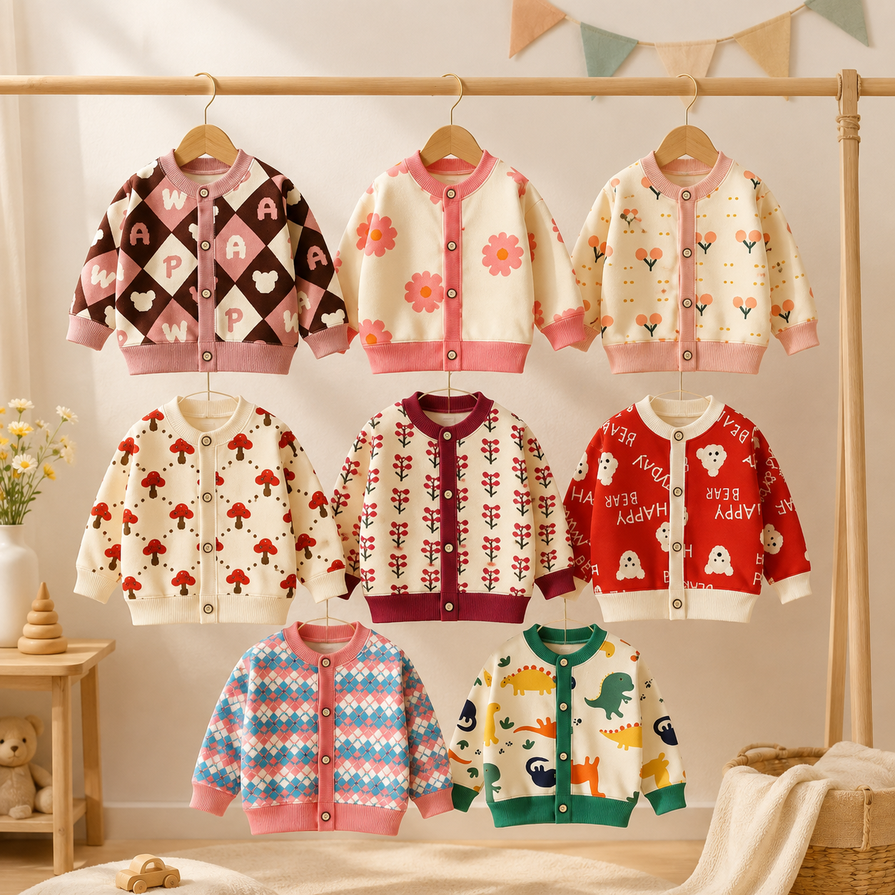 CozyCardi – Morbido e caldo – Cardigan lavorato a maglia con simpatiche stampe