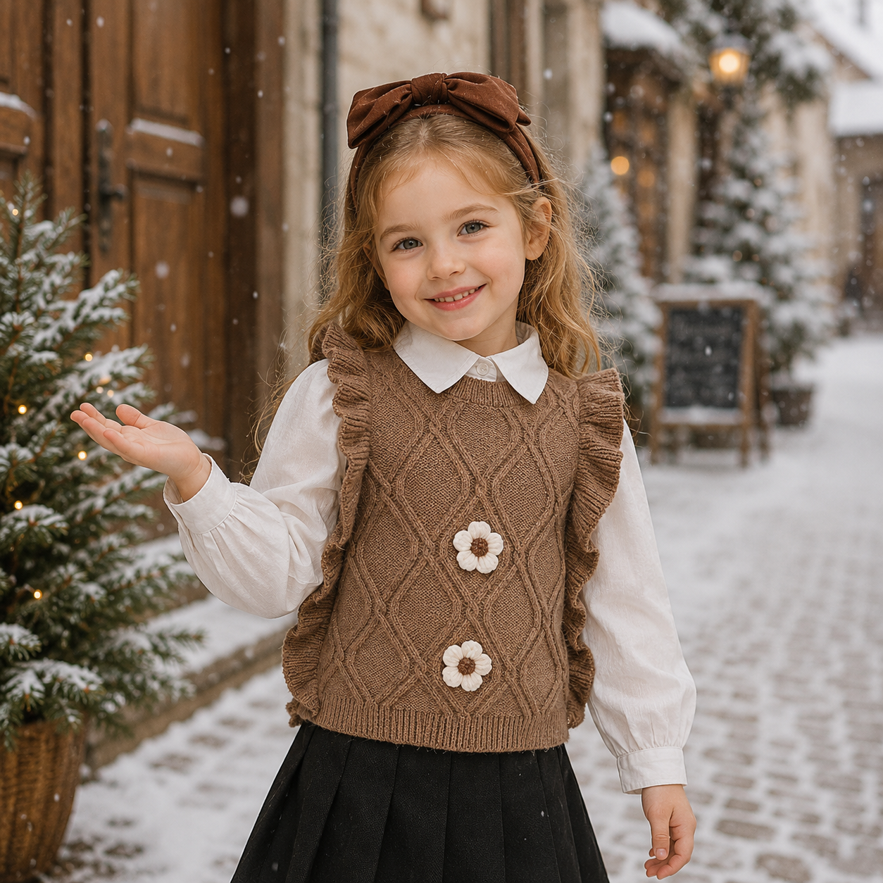 LittlePetal – Dolce e comodo – Cardigan senza maniche da bambina con motivi floreali