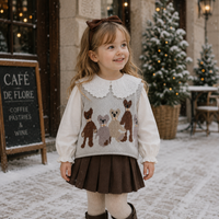 Thumbnail for PrettyLayers – Carino ed elegante – Set da 3 pezzi per bambine con gonna, camicetta e cardigan lavorato a maglia