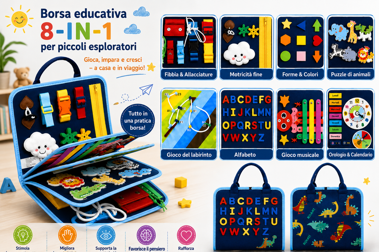 7-in-1 Busy Board – Motricità e apprendimento – Lavagna delle attività
