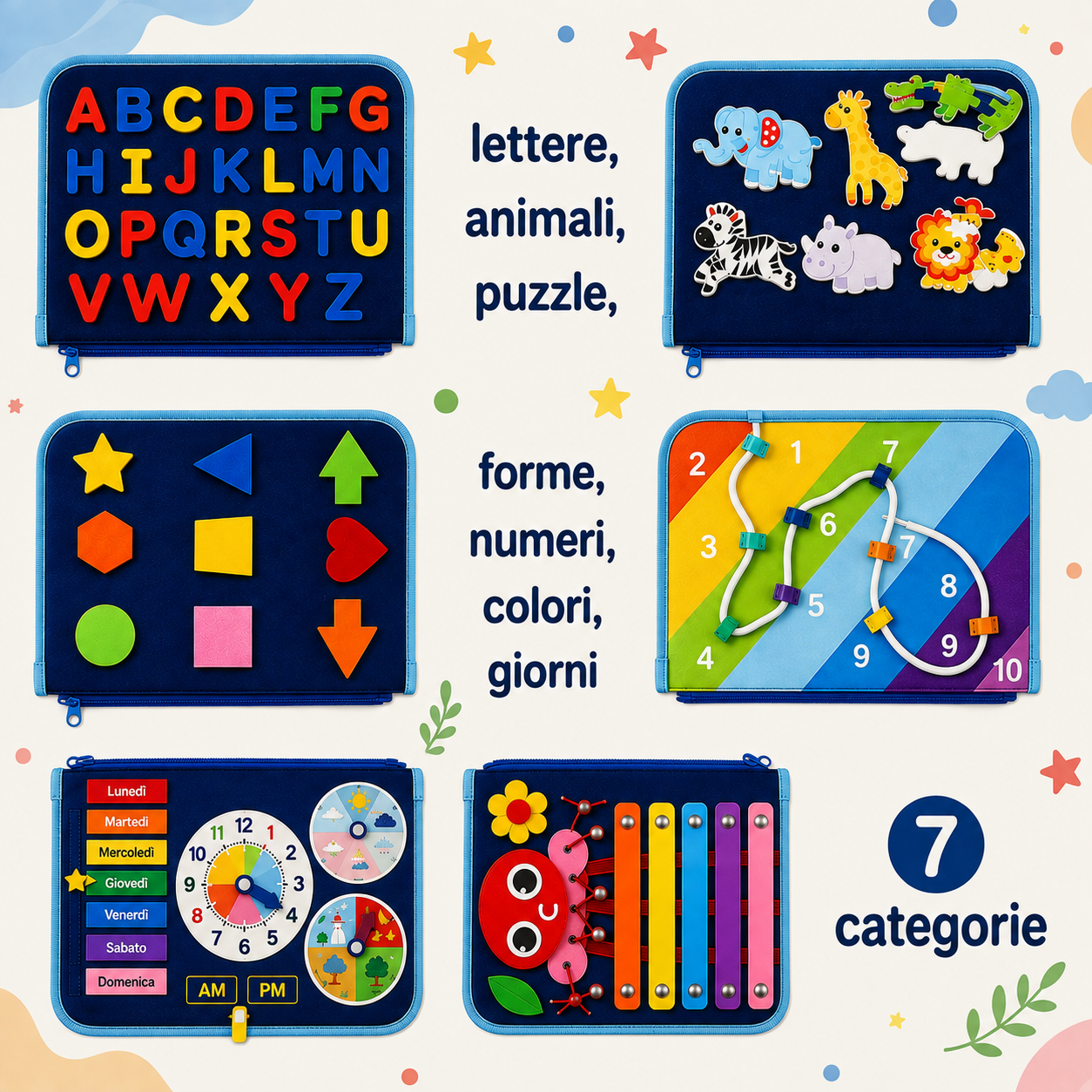7-in-1 Busy Board – Motricità e apprendimento – Lavagna delle attività