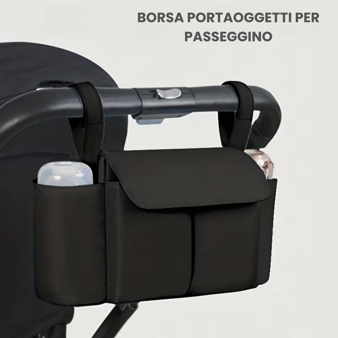 ToddlerOrganizer – Idrorepellente e capiente – Organizer per passeggino con portabottiglie