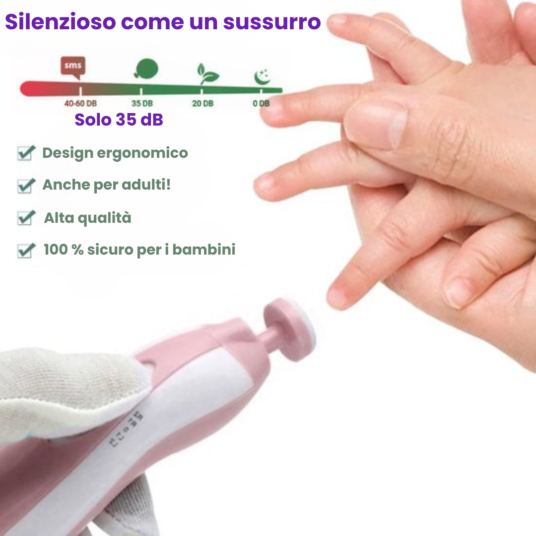 SafeCare – Silenzioso e sicuro – Set elettrico per limare le unghie dei bambini