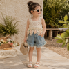 MiniChic – Elegante e comodo – Set composto da top in stile boho e pantaloncini di jeans