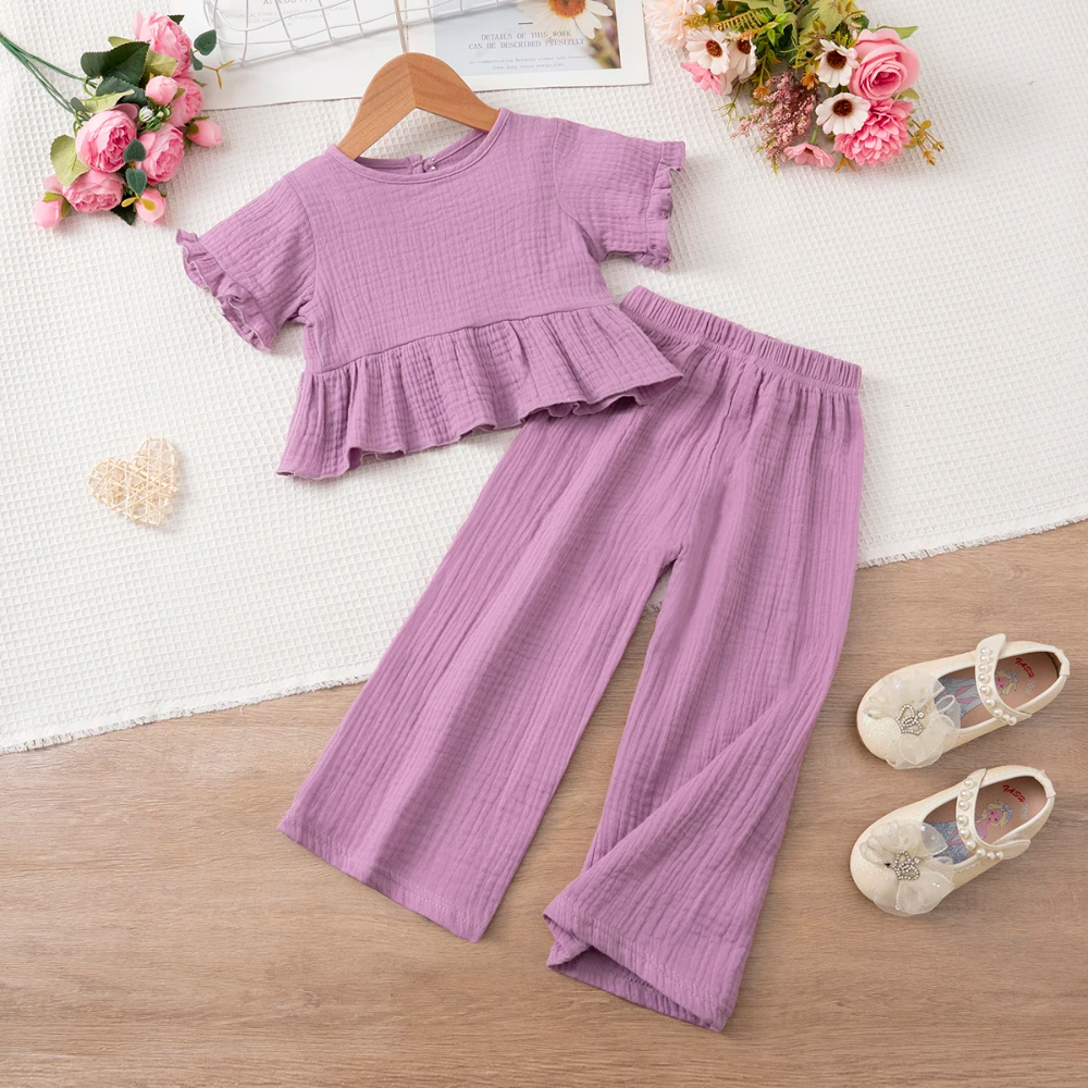 SoftCharm – Elegante e comodo – Set da bambina con top con volant e pantaloni lunghi