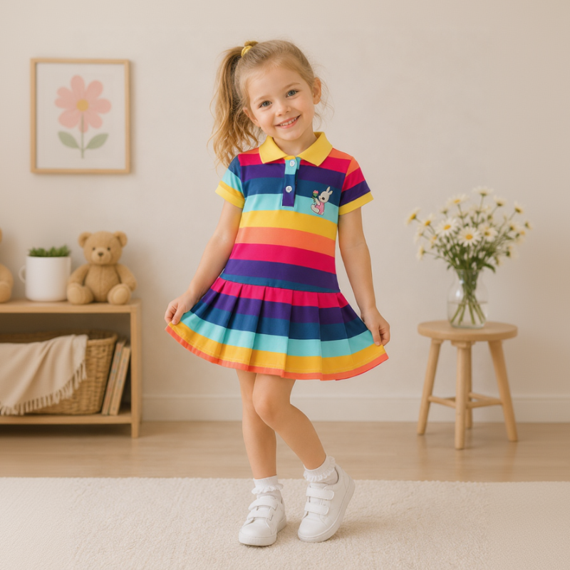 RainbowBabe – Fresco e colorato – Abito polo per bambinas