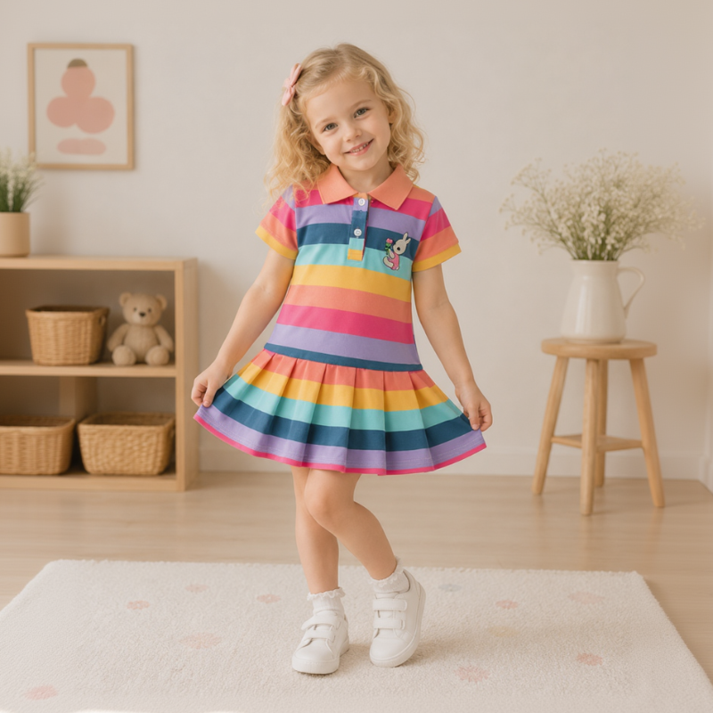 RainbowBabe – Fresco e colorato – Abito polo per bambinas