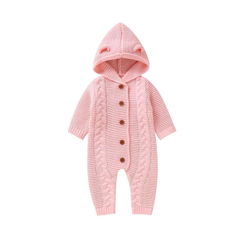 SoftKnit – Caldo e carino – Tutina da neonato lavorata a maglia con cappuccio