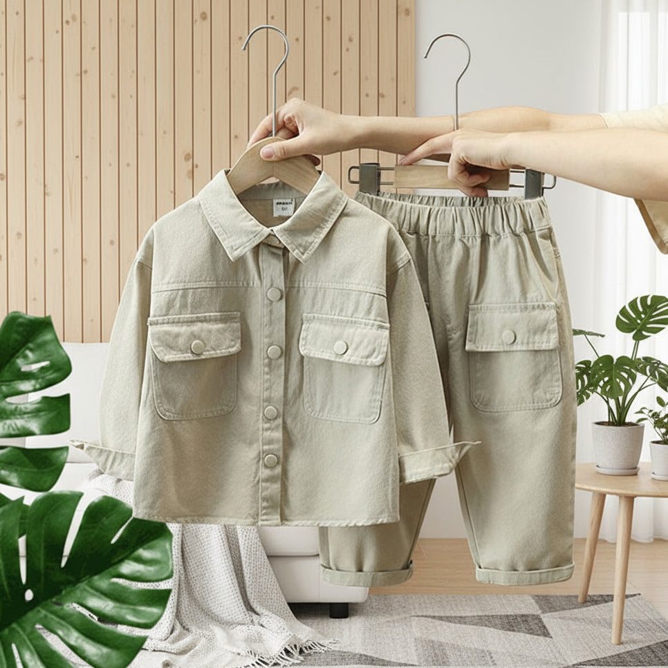 LittleExplorer – Comodo e alla moda – Set pantaloni e camicia per bambini
