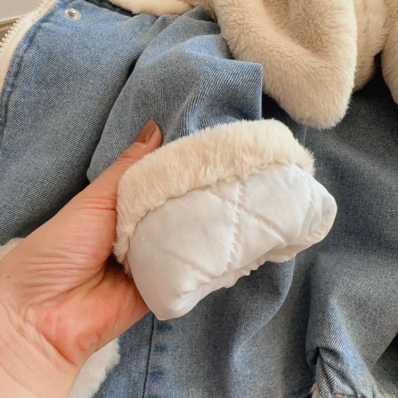 Girls Bunny Denim Coat – Caldo e confortevole – Giacca per bambini