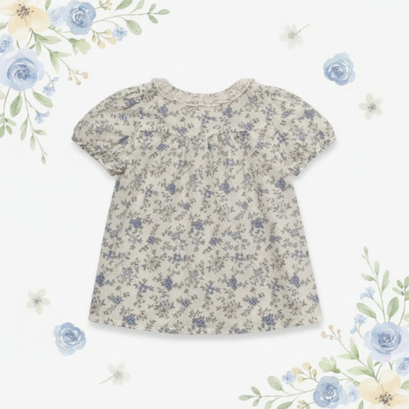 Vine Print Blouse – Leggera e carina – Camicetta per bambina con maniche a sbuffo