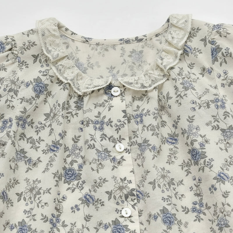 Vine Print Blouse – Leggera e carina – Camicetta per bambina con maniche a sbuffo