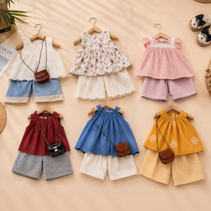Sleeveless Tops & Pants – Delicato ed elegante – Set estivo per bambini