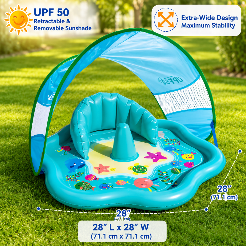 SplashPlay – Sicuro e divertente – Piscina per bambini con parasole