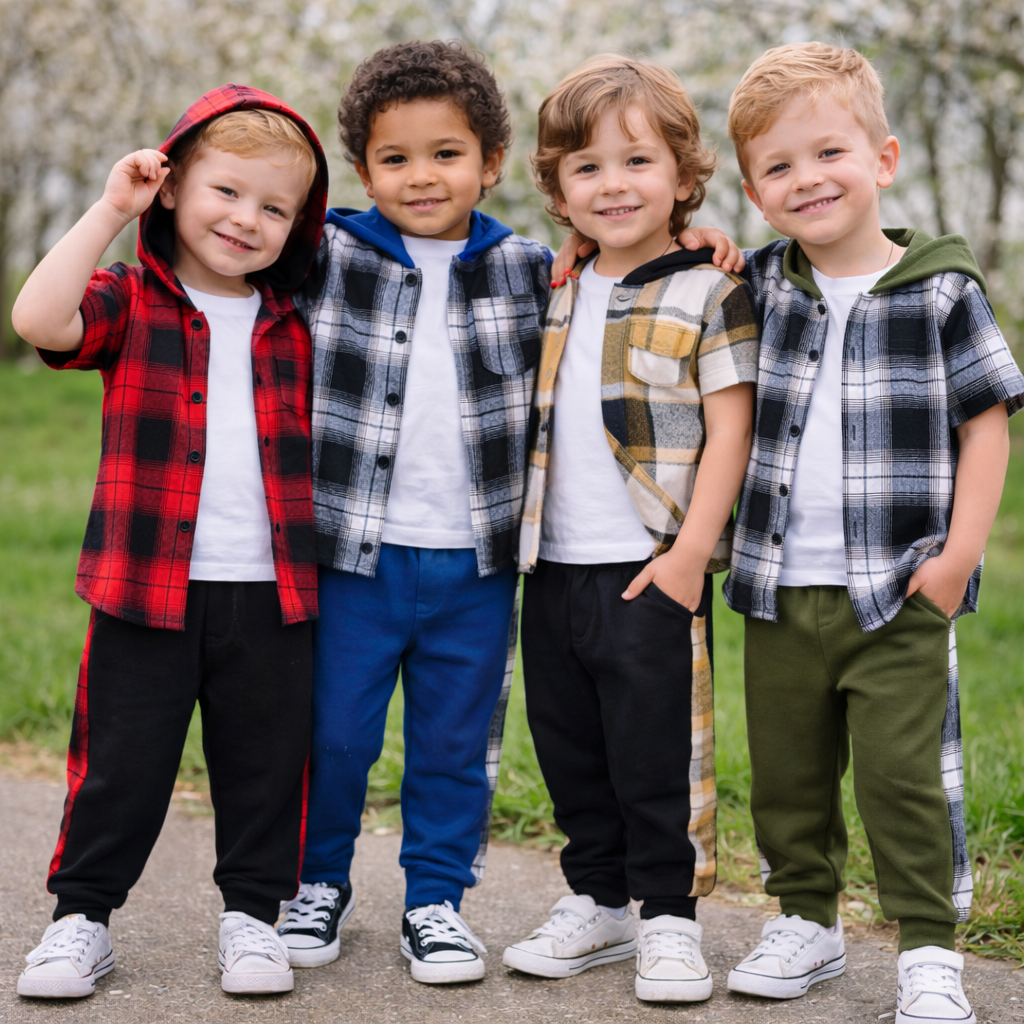 Boys Checkered Outfit – Alla moda e comodo – Set di abbigliamento a quadri per bambini