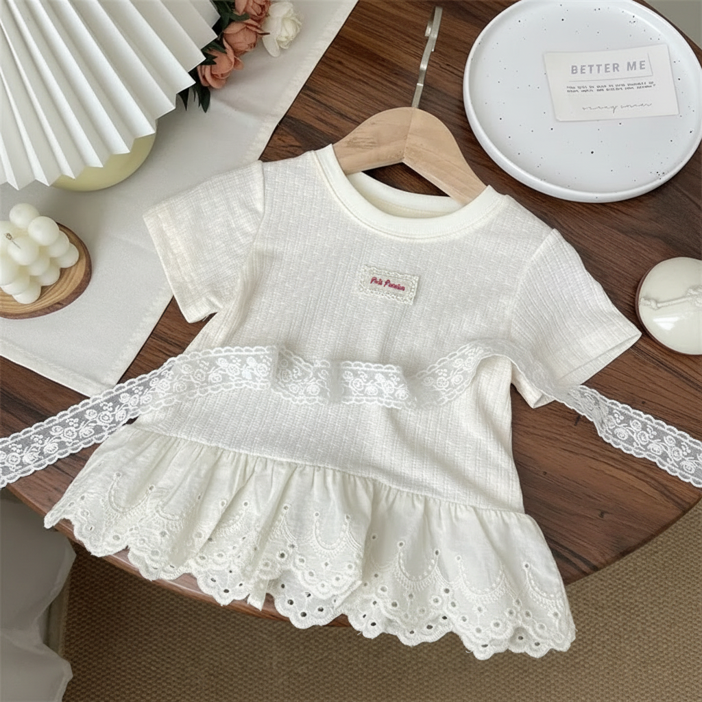 Polo Premium – Morbida e carina – Maglietta con bordo in pizzo