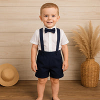 Thumbnail for LittleDandy – Classico ed elegante – Pantaloncini in cotone con bretelle, fiocco e camicia