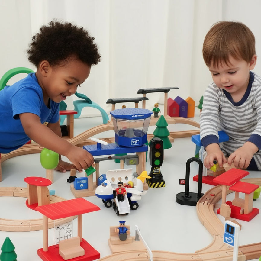 Woods – Elegante ed educativo – Set da gioco in legno dedicato al trasporto pubblico