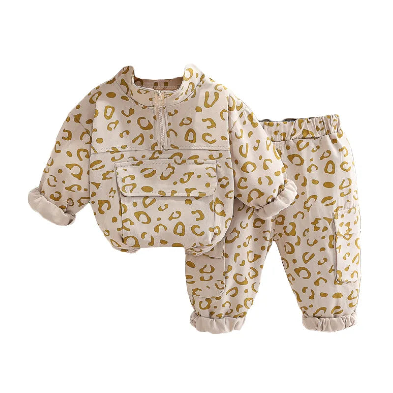 Mini Fashion™ - Stampa leopardata alla moda - Tuta in due pezzi per bambini