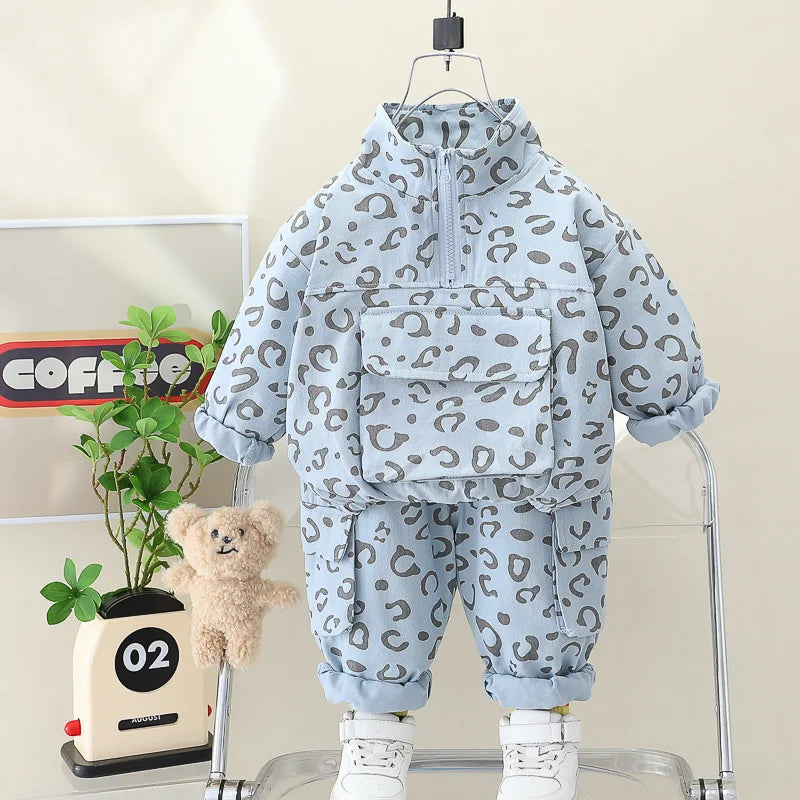 Mini Fashion™ - Stampa leopardata alla moda - Tuta in due pezzi per bambini