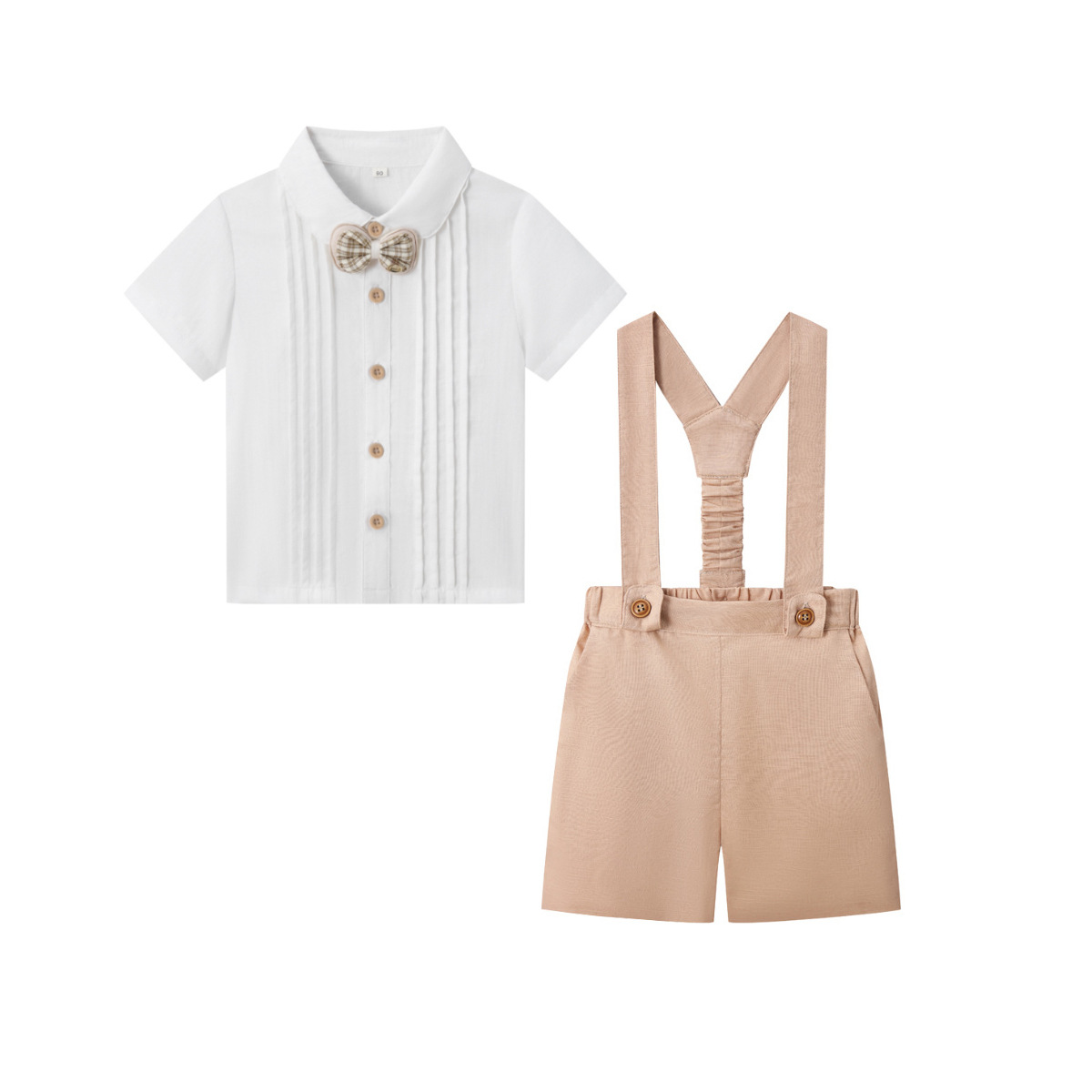 LittleDandy – Classico ed elegante – Pantaloncini in cotone con bretelle, fiocco e camicia