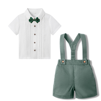 Thumbnail for LittleDandy – Classico ed elegante – Pantaloncini in cotone con bretelle, fiocco e camicia