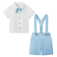 Thumbnail for LittleDandy – Classico ed elegante – Pantaloncini in cotone con bretelle, fiocco e camicia