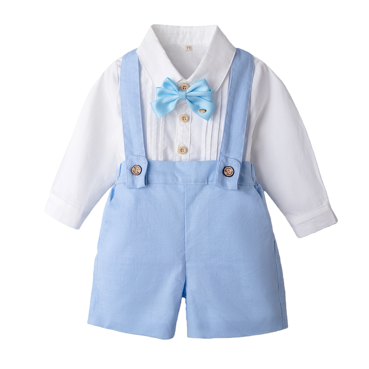 LittleDandy – Classico ed elegante – Pantaloncini in cotone con bretelle, fiocco e camicia