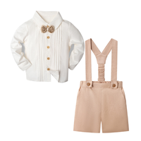 Thumbnail for LittleDandy – Classico ed elegante – Pantaloncini in cotone con bretelle, fiocco e camicia
