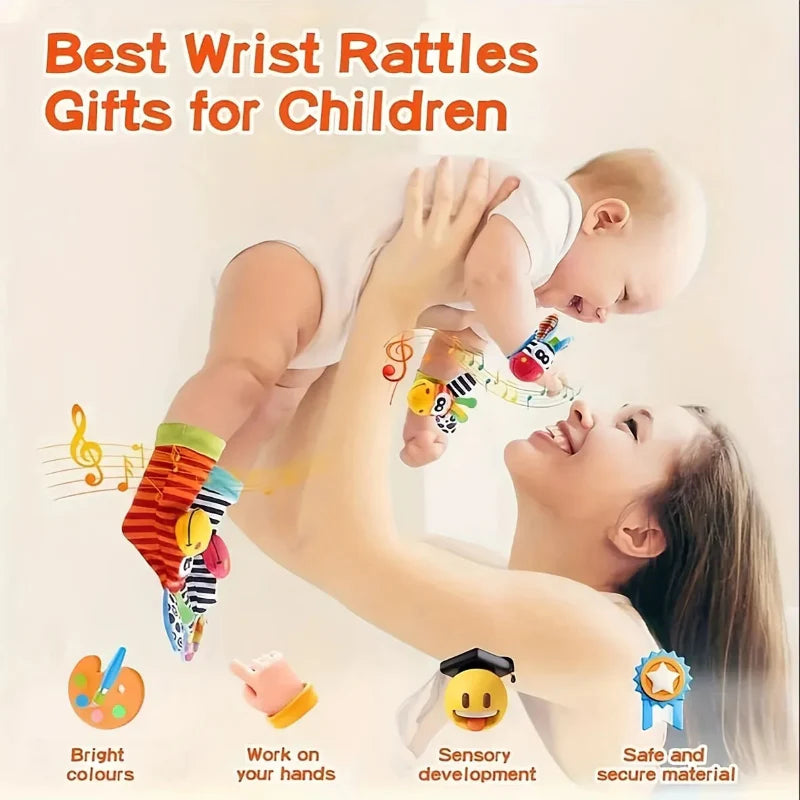 Wrist Rattle and Socks – Motricità e gioco – Sonagli per neonati (set da 4)