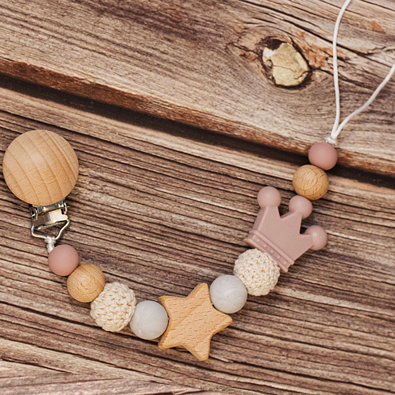 Baby Pacifier Holder – Con nome – Perline personalizzate in legno e silicone